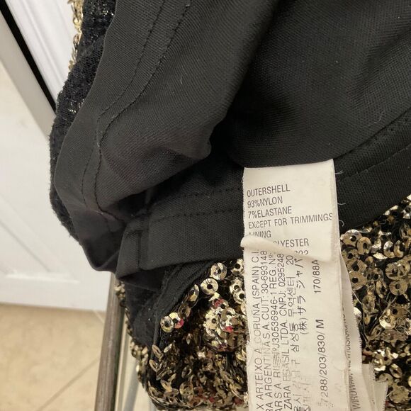 Zara Dress Woman's M  Black Gold Sequined Bodycon Low Back Dress Party Cocktail - Picture 7 of 13